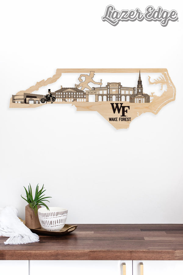 Wake Forest University Skyline Wall Hanging - Crafted from Cherry and Maple Wood - Wake Forest Demon Deacons