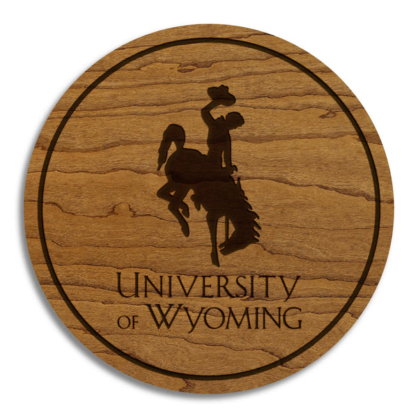 University of Wyoming Stacked Bucking Horse Coaster – Crafted from Cherry or Maple Wood – Wyoming Cowboys