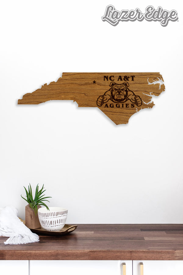 NCAT Aggies on State Wall Hanging - Crafted from Cherry or Maple Wood