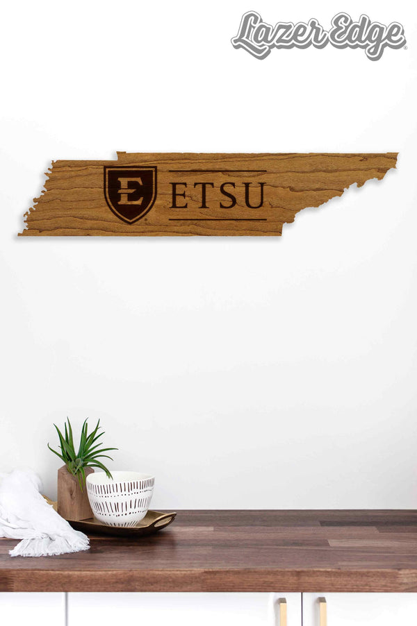 East Tennessee State University ETSU with Shield Logo Wall Hanging - Crafted from Cherry or Maple Wood - ETSU Buccaneers