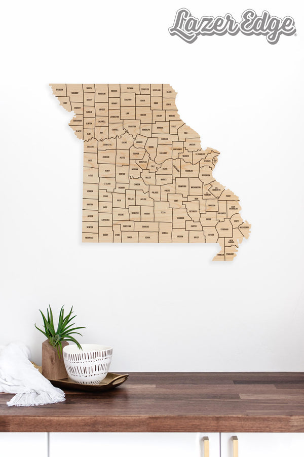 Missouri County Map Wall Hanging - Crafted from Cherry or Maple Wood