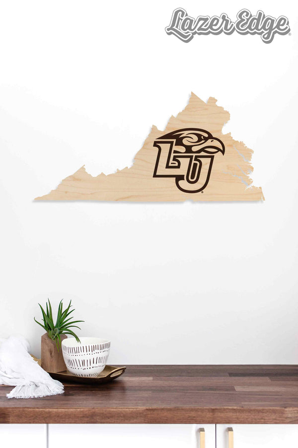 Liberty University Eagle with LU on State Wall Hanging - Crafted from Cherry or Maple Wood - Liberty Eagles