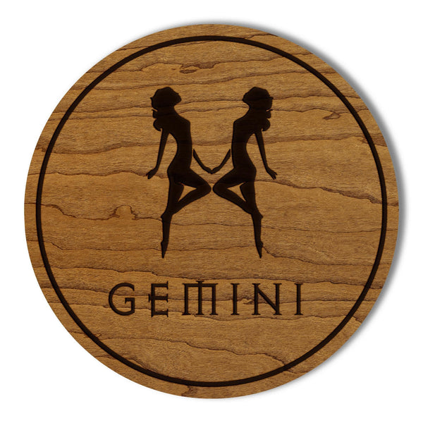 Gemini Symbol Zodiac Coaster – Crafted from Cherry or Maple Wood