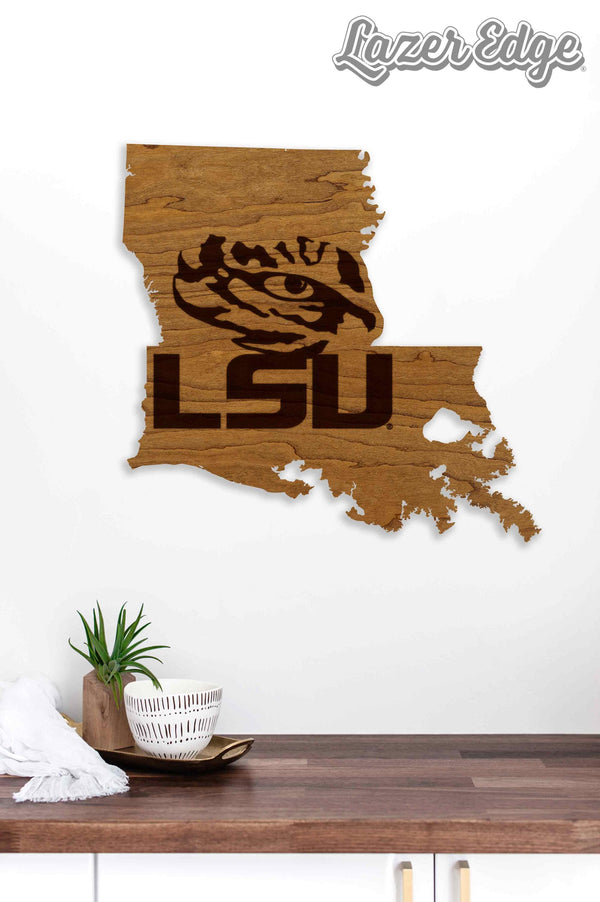 Louisiana State University Tiger Eye on State Wall Hanging - Crafted from Cherry or Maple Wood - LSU Tigers