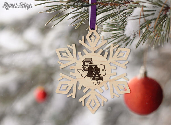 Stephen F Austin SFA Snowflake Ornament – Crafted from Cherry and Maple Wood – SFA Lumberjacks