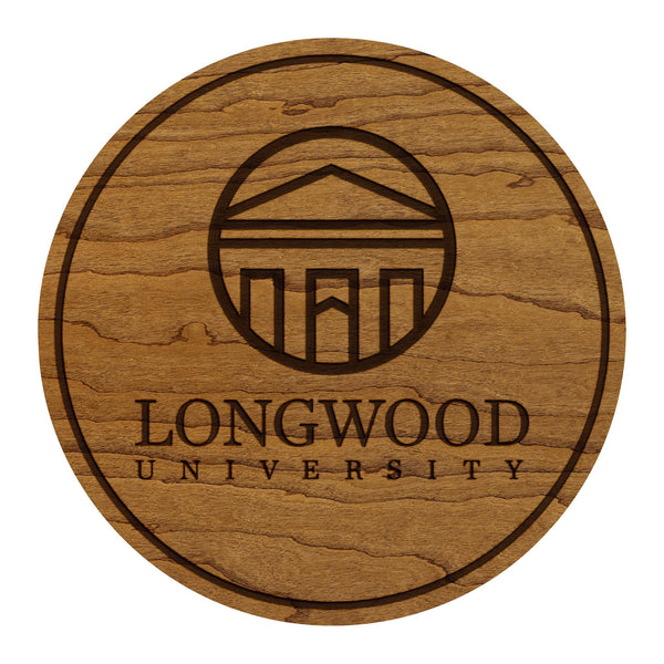 Longwood University Institution Mark Coaster – Crafted from Cherry or Maple Wood – Longwood Lancers