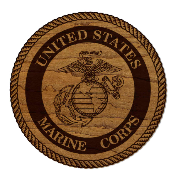 United States Marine Corps Seal Coaster - Crafted from Cherry or Maple Wood