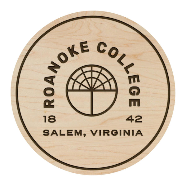 Roanoke College Badge Coaster – Crafted from Cherry or Maple Wood – Roanoke Maroons