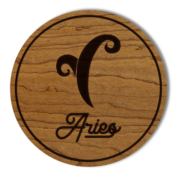 Aries Sign Zodiac Coaster – Crafted from Cherry or Maple Wood