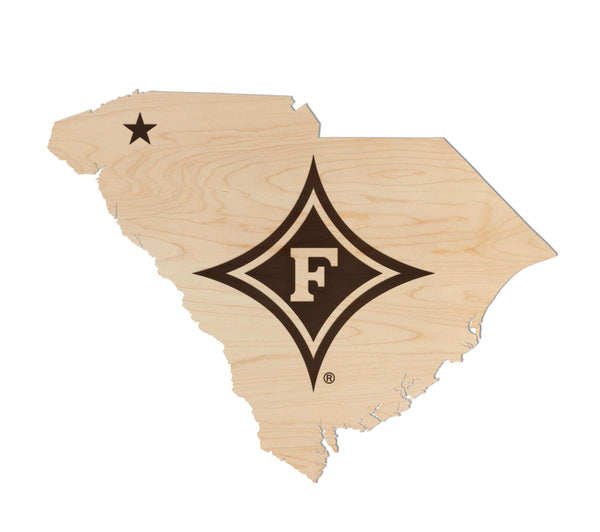 Furman University Diamond on State Wall Hanging – Crafted from Cherry Wood or Maple Wood - Furman Paladins