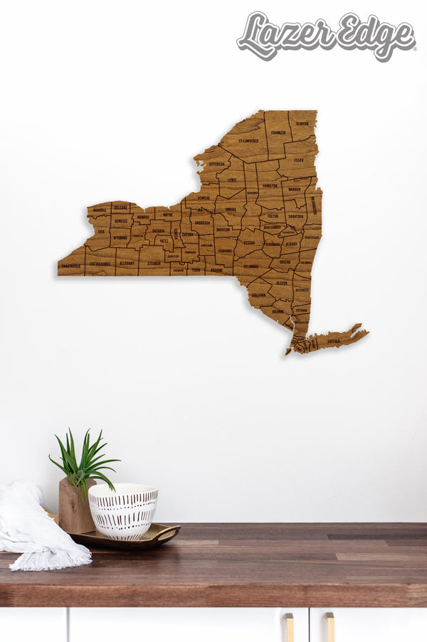New York County Map Wall Hanging - Crafted from Cherry or Maple Wood