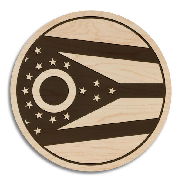 Ohio State Flag Coaster - Crafted from Cherry or Maple Wood