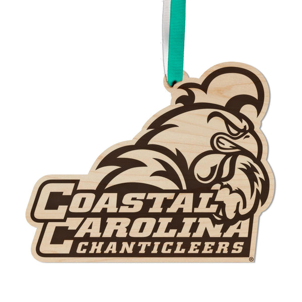 Coastal Carolina University Chanticleers Wordmark Ornament – Crafted from Cherry and Maple Wood – Coastal Carolina Chanticleers