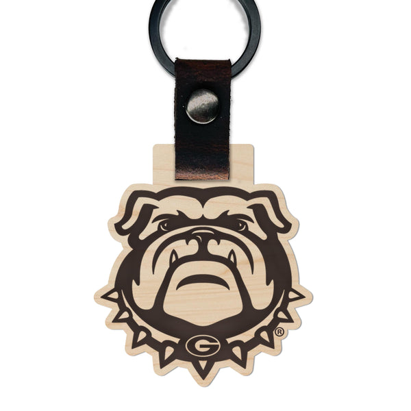 Georgia Bulldog Wooden Keychain – Crafted from Cherry or Maple Wood