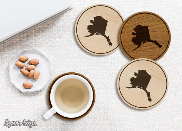 Alaska State Map Coaster - Crafted from Cherry or Maple Wood