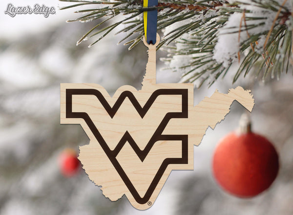 West Virginia University WV on State Ornament – Crafted from Cherry and Maple Wood – West Virginia Mountaineers