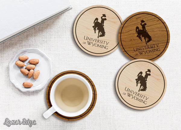 University of Wyoming Stacked Bucking Horse Coaster – Crafted from Cherry or Maple Wood – Wyoming Cowboys