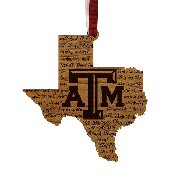 Texas A&M University Fight Song Ornament – Crafted from Cherry and Maple Wood – Texas A and M Aggies