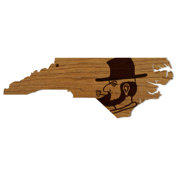 Appalachian State University Yosef Head on State Wall Hanging - Crafted from Cherry or Maple Wood - App State Mountaineers