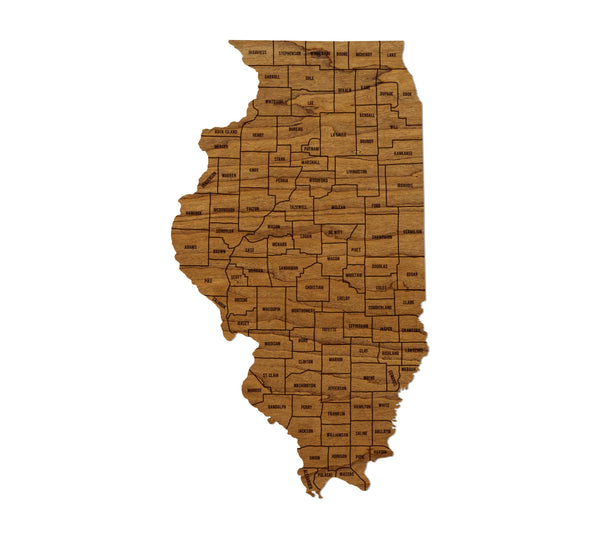 Illinois County Map Wall Hanging - Crafted from Cherry or Maple Wood