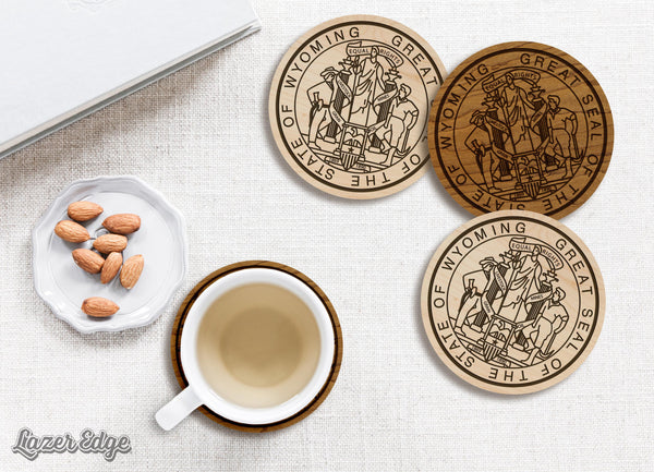 Wyoming State Flag Coaster - Crafted from Cherry or Maple Wood