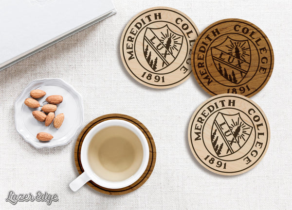 Meredith College Seal Coaster – Crafted from Cherry or Maple Wood – Meredith College Avenging Angels