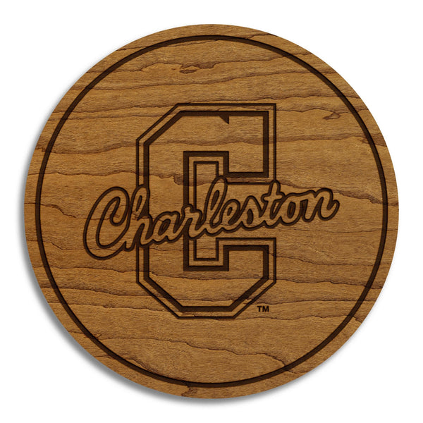College of Charleston Logo Coaster - Crafted from Cherry or Maple Wood - College of Charleston Cougars