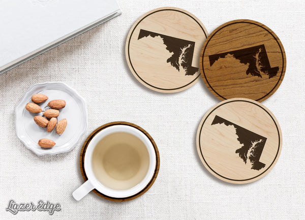 Maryland State Map Coaster - Crafted from Cherry or Maple Wood