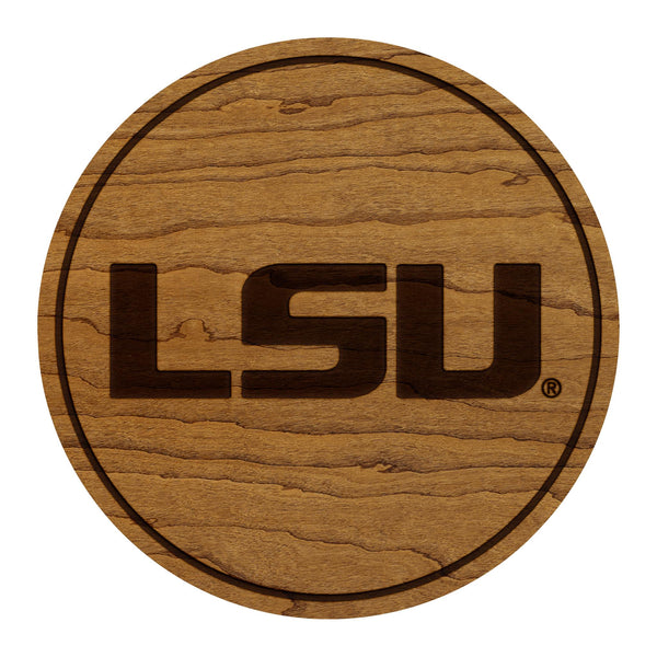 Louisiana State University Wordmark Coaster – Crafted from Cherry or Maple Wood – LSU Tigers