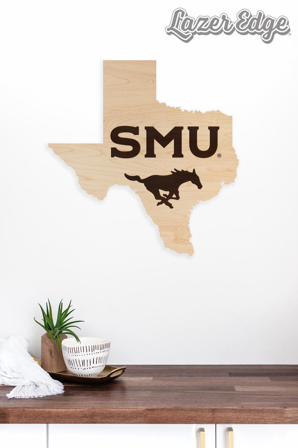 Southern Methodist University Mustangs on State Wall Hanging – Crafted from Cherry and  Maple Wood - SMU Mustangs