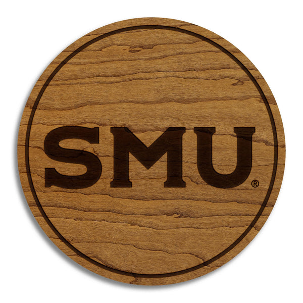 Southern Methodist University Wordmark Coaster – Crafted from Cherry or Maple Wood – SMU Mustangs