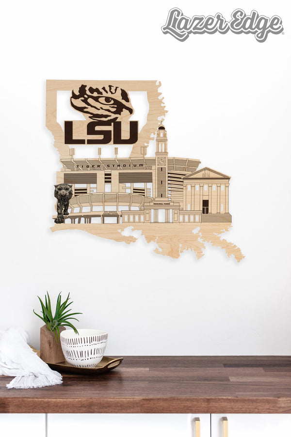 LSU Wall Hanging - Handcrafted Cherry & Maple Wood Tiger Pride Decoration
