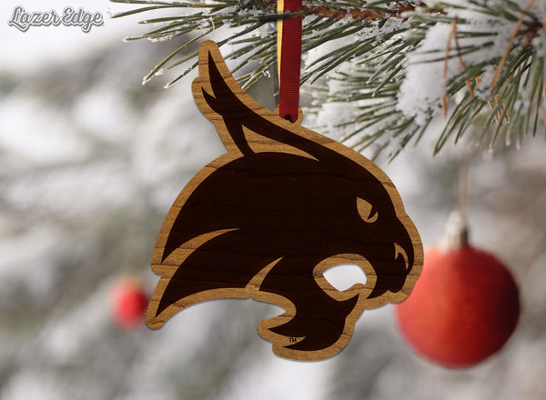 Texas State University Bobcats Ornament – Crafted from Cherry and Maple Wood – Texas State Bobcats