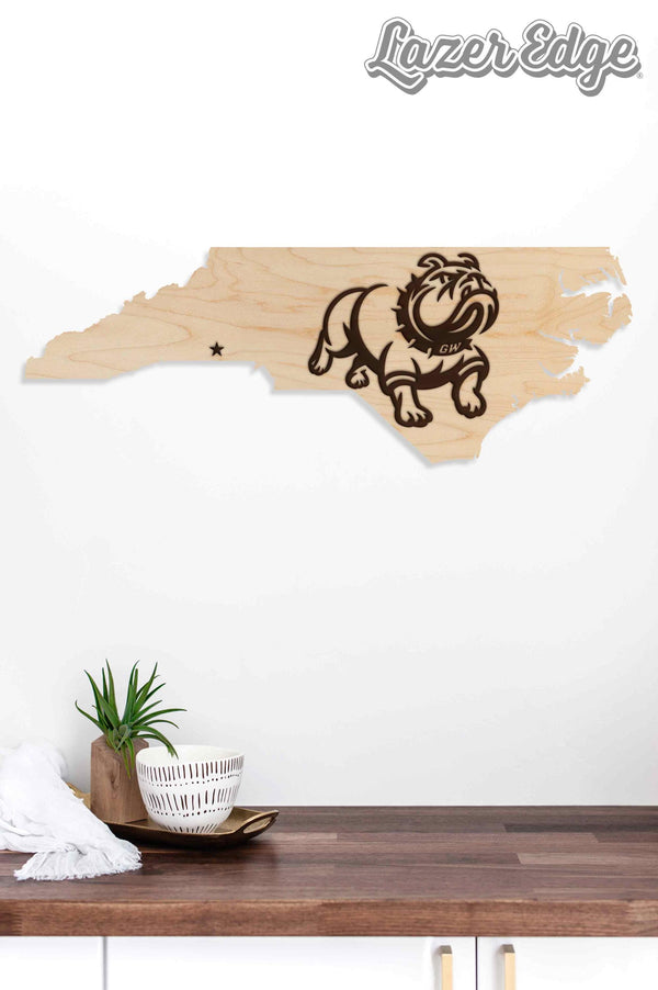 Gardner Webb University Runnin' Bulldog on State Wall Hanging - Crafted from Cherry or Maple Wood