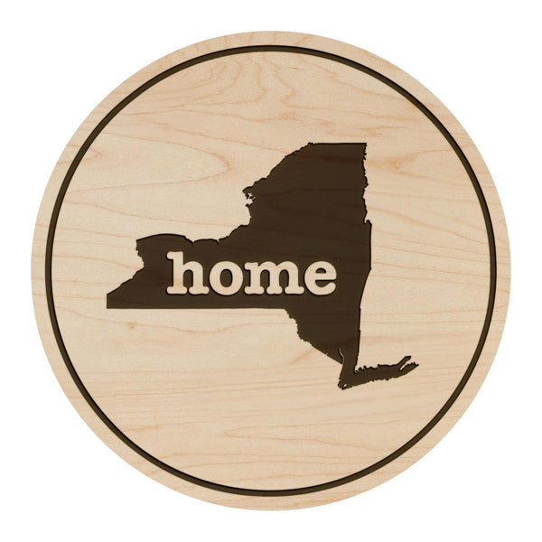 New York Home State Map Coaster - Crafted from Cherry or Maple Wood