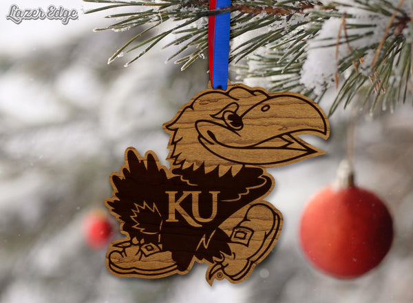 Kansas University Jayhawks Ornament – Crafted from Cherry and Maple Wood – Kansas Jayhawks