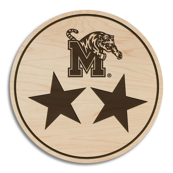 University of Memphis Block M Tri Star Coaster – Crafted from Cherry or Maple Wood – Memphis Tigers
