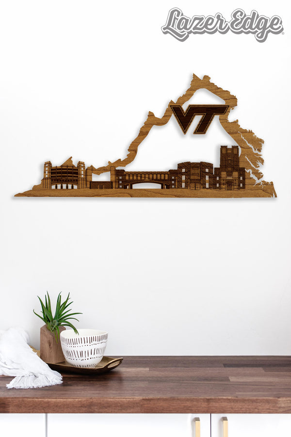 Virginia Tech Skyline Wall Hanging - Crafted from Cherry and Maple Wood - Virginia Tech Hokies