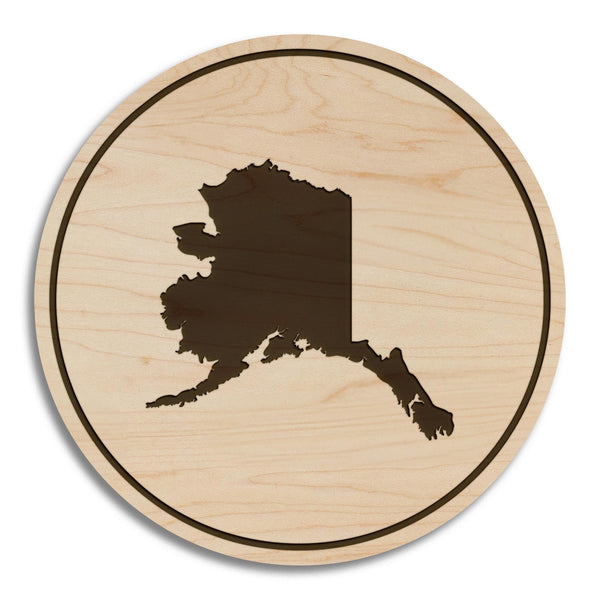Alaska State Map Coaster - Crafted from Cherry or Maple Wood
