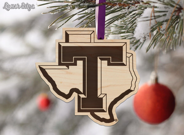 Tarleton State University Texas Logo Ornament – Crafted from Cherry and Maple Wood – Tarleton Texans