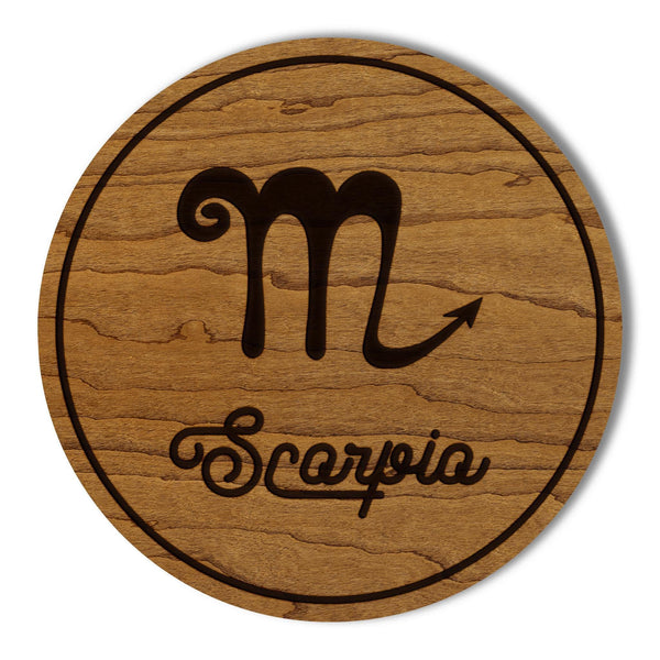 Scorpio Sign Zodiac Coaster – Crafted from Cherry or Maple Wood
