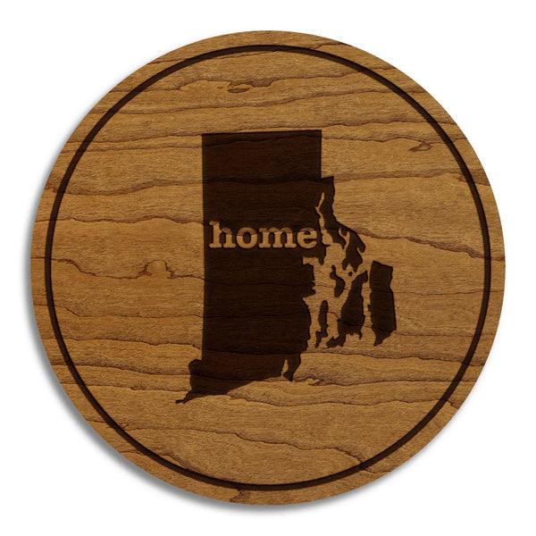 Rhode Island Home State Map Coaster - Crafted from Cherry or Maple Wood
