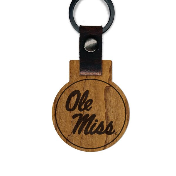 Ole Miss Wooden Keychain – Crafted from Cherry or Maple Wood