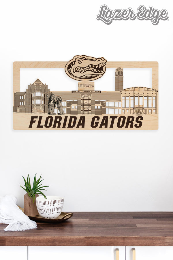 University of Florida Skyline Wall Hanging - Crafted from Cherry or Maple Wood - Florida Gators