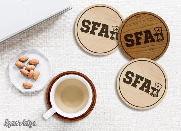 Stephen F. Austin Wordmark Coaster – Crafted from Cherry or Maple Wood – SFA Lumberjacks