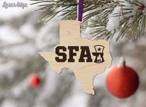 Stephen F Austin SFA Wordmark Ornament – Crafted from Cherry and Maple Wood – SFA Lumberjacks