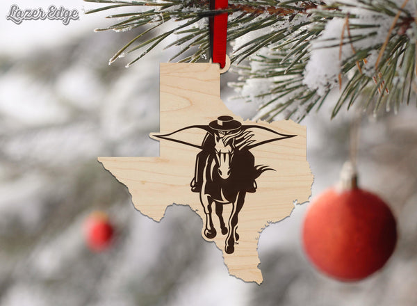 Texas Tech University Red Raider on State Ornament – Crafted from Cherry and Maple Wood – Texas Tech Red Raiders