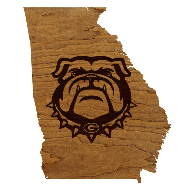 University of Georgia Bulldog on State Wall Hanging - Crafted from Cherry or Maple Wood - Georgia Bulldogs