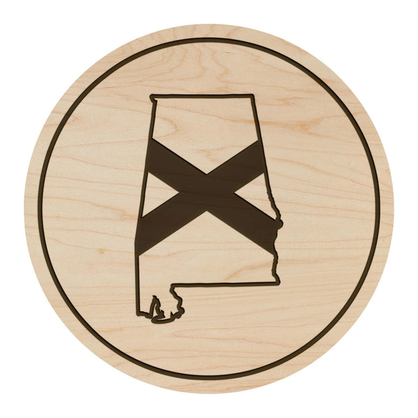 Alabama State Flag Coaster - Crafted from Cherry or Maple Wood