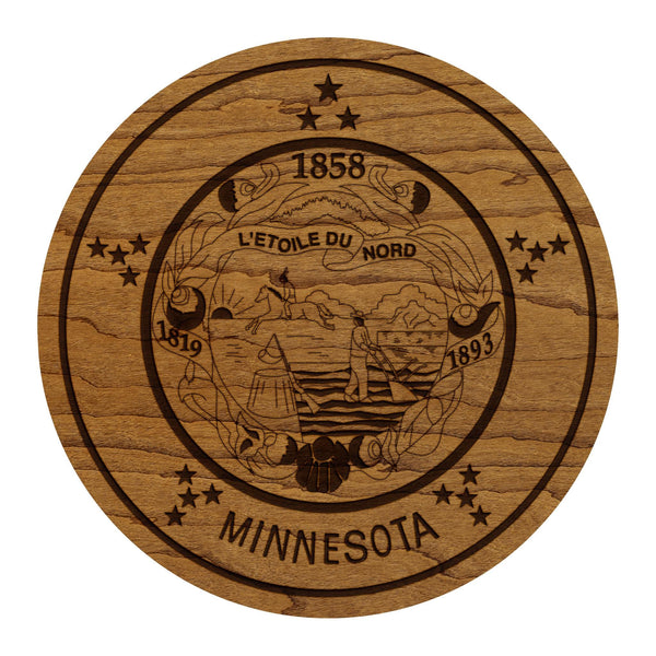 Minnesota State Flag Coaster - Crafted from Cherry or Maple Wood